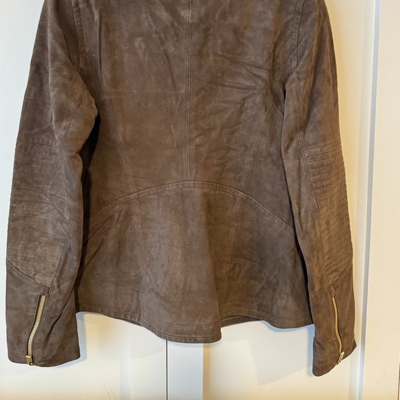 Athleta Helena Suede Moto Jacket Women Genuine Leather Coat Brown Size S - Picture 6 of 8